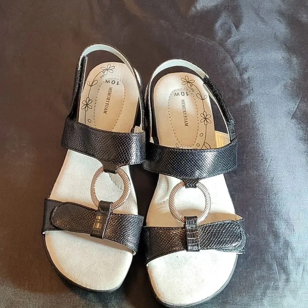 BRAND NEW MEMORY FOAM COLLECTION ANKLE VELCRO STRAP CLOSURE SANDAL